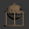 Decorative Ornament Set Featuring Copper Colored Globe On Stand Base For Home Decor