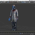 Game Movie Character Wearing Gas Mask With Bloody Lab Coat Holding Gun