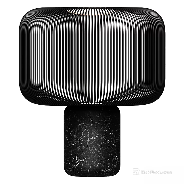 Black Table Lamp With Striped Lampshade And Marble Texture Base For Modern Home Decor 3d model 