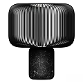 Black Table Lamp With Striped Lampshade And Marble Texture Base For Modern Home Decor