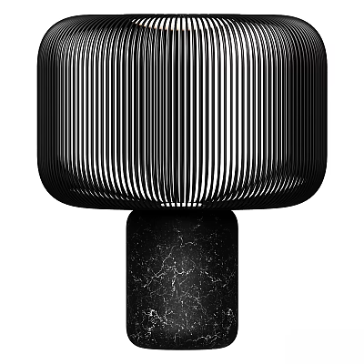 Black Table Lamp With Striped Lampshade And Marble Texture Base For Modern Home Decor 3d model