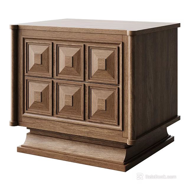 Classic Wooden Walnut Dresser With Six Square Panel Drawers And Solid Base 3d model
