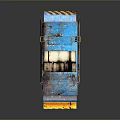 Blue Worn Rusted Utility Vehicle With Ladder And Snow Plow For Industrial Use