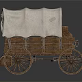 Vintage Covered Wagon With Wooden Frame White Canvas Cover And Spoked Wheels