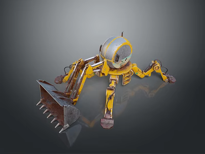 Yellow Multi Legged Industrial Mechanical Equipment Featuring Front Loading Bucket 3d model