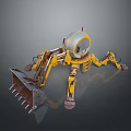 Yellow Multi Legged Industrial Mechanical Equipment Featuring Front Loading Bucket