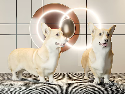 Reptiles Posing On Geometric Pattern Floor With Circular Ring Light Decor And Checkerboard Tile Wall 3d model