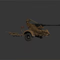 Brown Military Tank With Long Cannon And Wheeled Artillery Structure