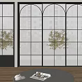 Modern Interior Black Frame Glass Doors With Grid And Arched Design 3d model