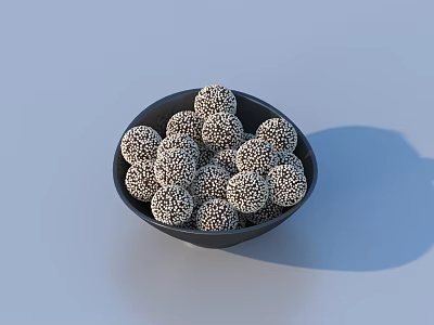 Black Bowl Filled With Round White Speckled Household Items For Daily Use 3d model