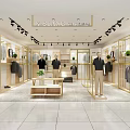 Clothing Store Interior Layout with Display Racks Mannequins Apparel and Green Plants
