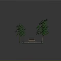 Charming Cartoon Scene Featuring Green Grass Two Trees And Wooden Bench On Checkerboard Floor