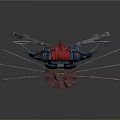 Industrial Mechanical Device With Red Vertical Rods Blue Black Structure And Pink Base