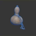 Decorative Clay Gourd Shaped Vase With Hanging Strings On Dark Background 3d model