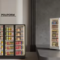 Two Glass Door Refrigerators Displaying Drinks And Food In Modern Interior Setting