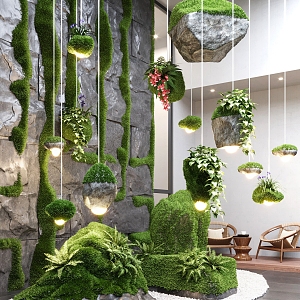 Modern Indoor Landscape Landscaping Indoor Hanging Landscaping Moss Landscaping Wall Landscaping Gravel Leisure Seat Fern Shrub 3d model