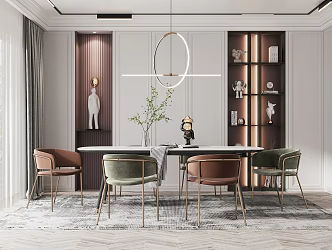 Light Luxury Restaurant Dining Table and Chair Combination 3d model