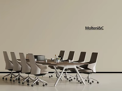 Modern Round Conference Table in Office Meeting Room Setup With Ergonomic Chairs And Neutral Tones 3d model