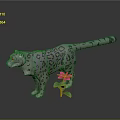Spotted Snow Leopard Model With Pink Flower And Green Leaves On Dark Background