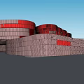 Contemporary Museum Building With Red And Gray Geometric Facade Design