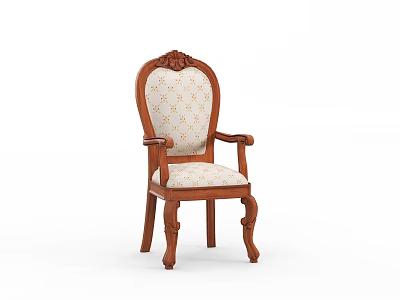Classic Wooden Armchair With Carved Backrest And Patterned Fabric Seat 3d model