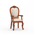 Classic Wooden Armchair With Carved Backrest And Patterned Fabric Seat