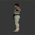 Muscular Game Movie Character In White Karate Gi With Red Wristbands And Outstretched Arms