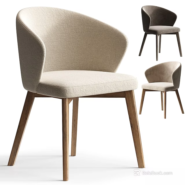 Modern Upholstered Armchair With Beige Fabric And Wooden Legs Design Style 3d model 