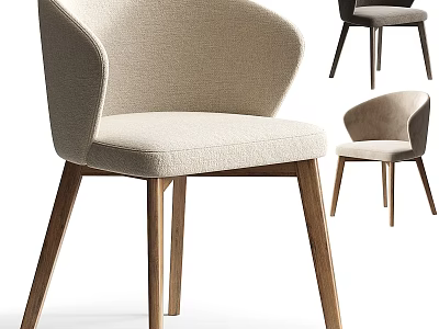 Modern Upholstered Armchair With Beige Fabric And Wooden Legs Design Style 3d model