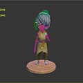3D Character Model With Green Headscarf White Top And Textured Yellow Base