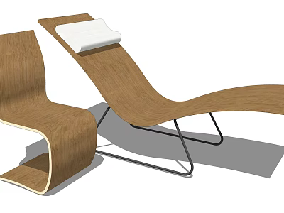 Modern Wooden Lounge Chair With Metal Frame And White Cushion Design 3d model