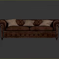 Burgundy Tufted Sofa with Three Beige Cushions Scroll Armrests and Classic Living Room Furniture