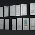 Multiple White Hinged Doors With Various Panel Designs And Handles 3d model