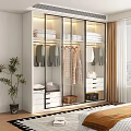 Modern Glass Door Wardrobe with Hanging Clothes Folded Towels Drawers and Storage Boxes in Bedroom