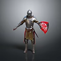 Man In Full Medieval Knight Armor Holding Red Shield Standing Pose 3d model
