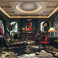 Elegant Private Box Interior With Stained Glass Windows Green Walls Fireplace And Sofa