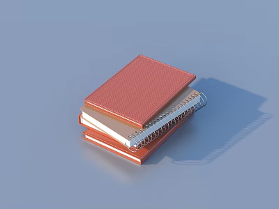 Stacked Red Hardcover And Spiral Notebooks With Beige Pages On Blue Surface 3d model