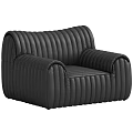 Modern Black Leather Single Sofa Featuring Vertical Ribbed Design And Rounded Armrests 3d model
