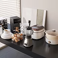 Modern Kitchen Countertop With Essential Appliances Coffee Maker Blender Rice Cooker And Egg Basket