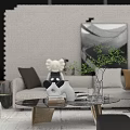 Modern Living Room Sofa And Coffee Table Set With Decorative Pillows Green Plant And Vase