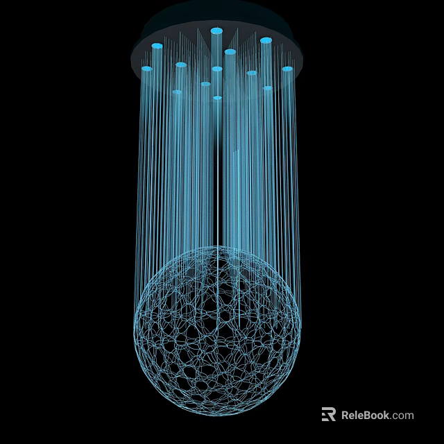 Contemporary Modern Chandelier With Blue Hanging Wires And Spherical Mesh Structure For Interior Design 3d model 