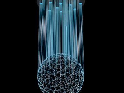 Contemporary Modern Chandelier With Blue Hanging Wires And Spherical Mesh Structure For Interior Design 3d model