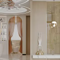 Luxury Beauty Hair Salon Interior With Reception Desk Green Sofa Chandelier And Decorative Wall