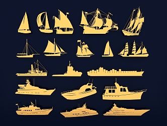 Ship silhouette sailing boat speedboat cruise ship cargo ship sailing boat Icon 3d model