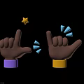 Brown Hand Gestures Featuring Purple Yellow Cuffs Yellow Star And Blue Decorative Lines