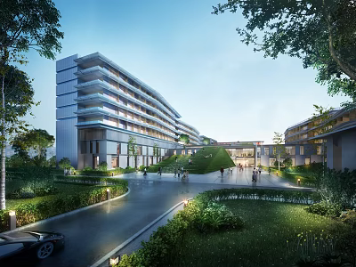 Modern School Building Complex With Green Lawns Pathways And Pedestrian Areas 3d model