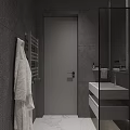Modern Hotel Bathroom Interior With Dark Gray Walls White Toilet And Shower Fixture