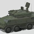 Green Military Tank With Multiple Wheels Top Mounted Weapons And Antennas