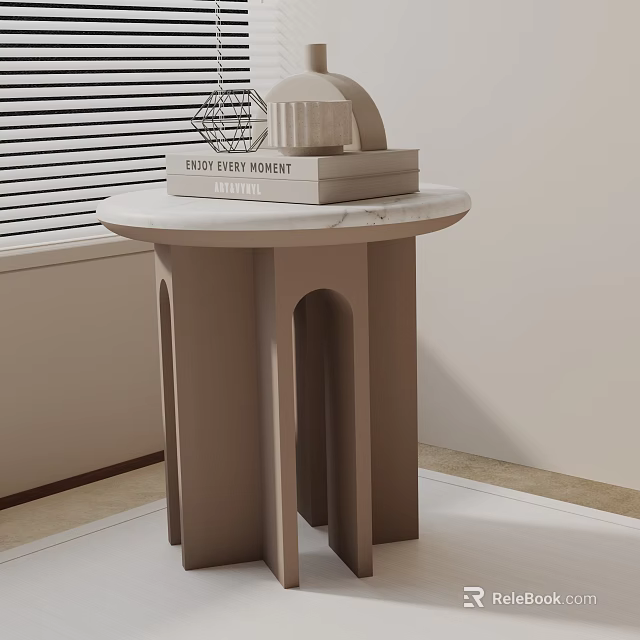 Minimalist Living Room Side Table With Smooth Marble Top And Decorative Ornaments 3d model 