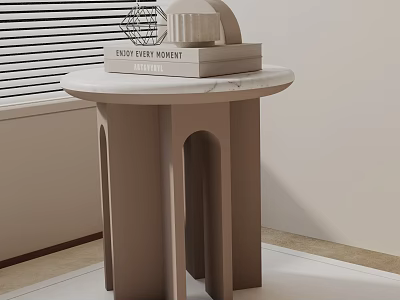 Minimalist Living Room Side Table With Smooth Marble Top And Decorative Ornaments 3d model